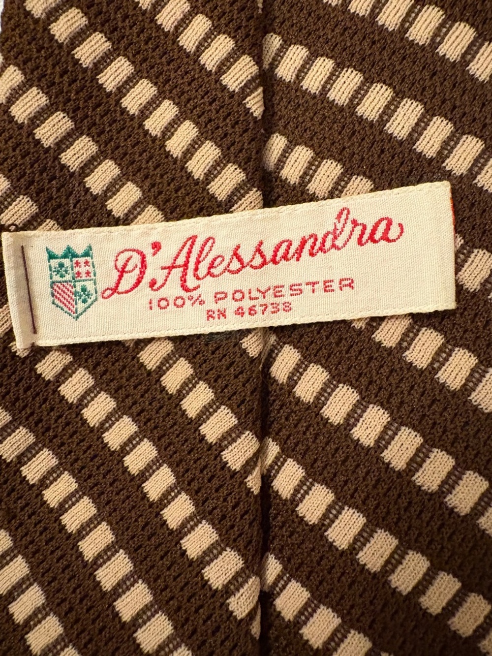 Vintage D'Alessandro Brown Striped Polyester Tie 70s Wide 4.25”